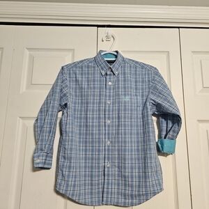 Panhandle Select Boys Blue Plaid Western Button Down Shirt - Size M (10)